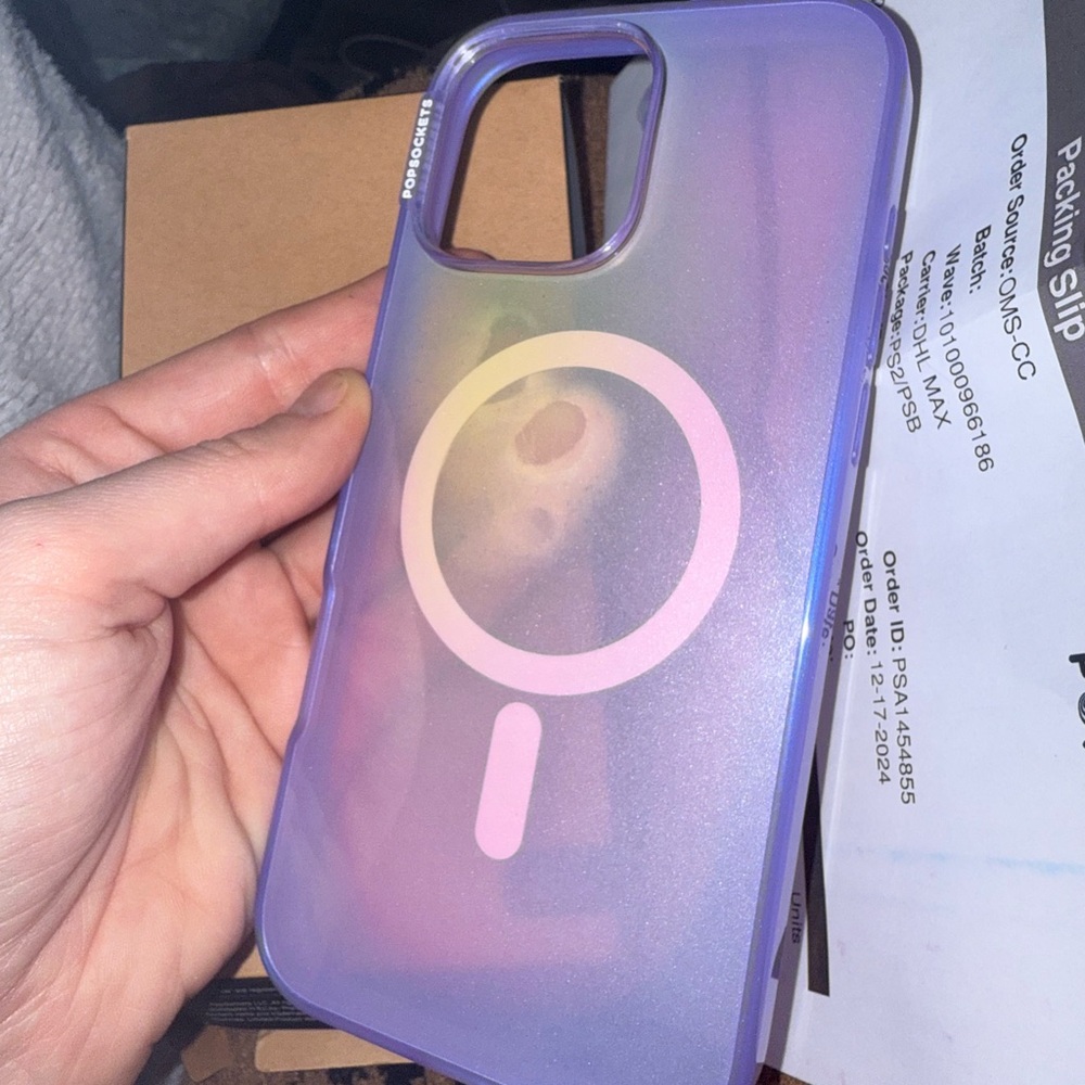 Purple iridescent iPhone 16 Max phone case with MagSafe Compatibility